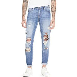 Guess Men's Slim Tapered Jeans Savage Wash With Destroy Details Size 29
